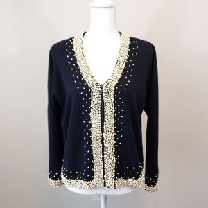 Anne Klein Navy Blue Cardigan with Pearls